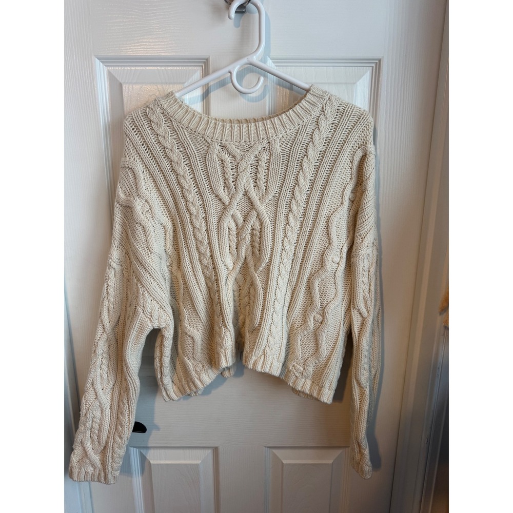 Jessica‎ Simpson Cream Cable Knit Sweater Medium Chunky Cropped Pullover